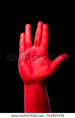Vulcan Salute. Red hand.