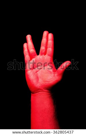Vulcan salute. Red hand