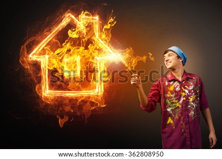 Burning house sign
