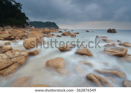 Long Exposure of Cloudy sunset at the beach for background. Motion Blur, Soft Focus