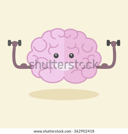 Brain training flat style vector illustration. Colorful cartoon powerful brain.