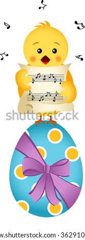 Chick singing on Easter egg