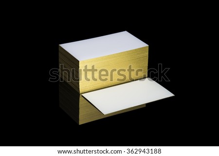 Business cards with golden paint edges Mock up. Blank white template. 