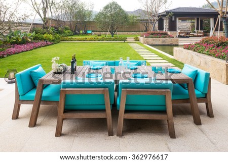 elegant furniture in the patio outside building