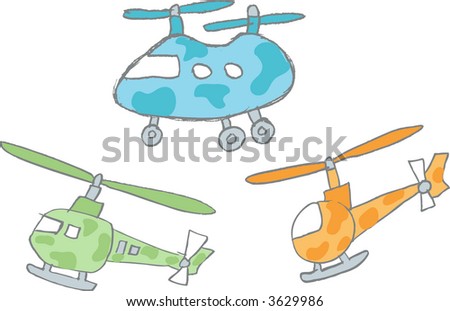 Sketchy Helicopter Set Vector Illustration