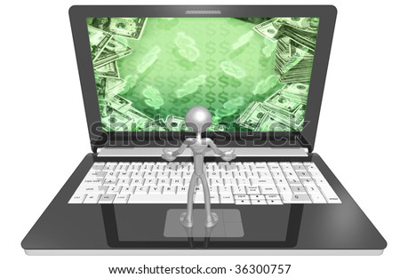 3D Character With Money Screen Netbook