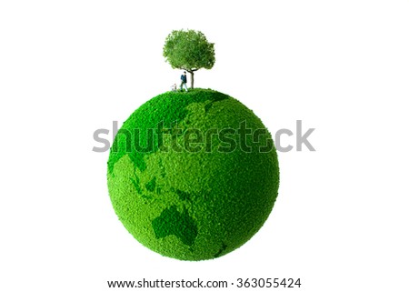 Man and doug on the green globe