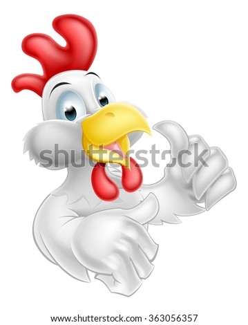 A happy cartoon chicken character giving a thumbs up gesture