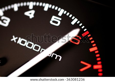 Rev counter of a car .Tachemeter close up. 
 Royalty-Free Stock Photo #363081236
