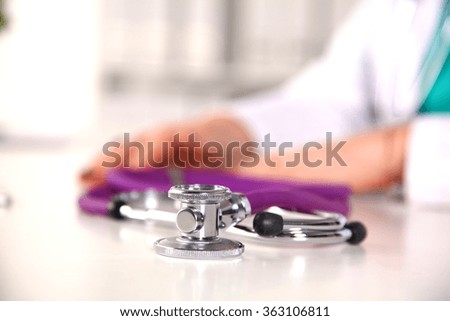 close up medical stethoscope on a white background