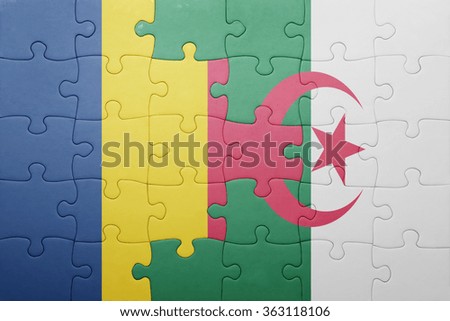 puzzle with the national flag of algeria and chad . concept