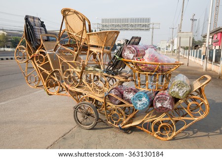 wicker furniture loading on small car wheels for sale in Thailand