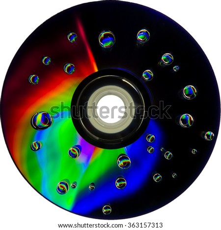 colorful water drops on CD DVD disc