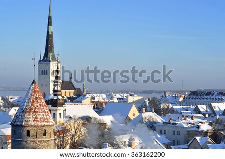 Panoramic view of old part of Tallinn (Estonia) in winter during a sunshine day