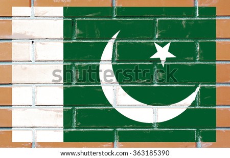 Pakistan flag painted on old brick wall texture background