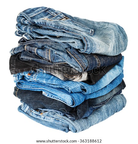 Stack of jeans isolated on white background   