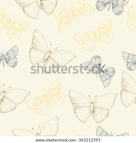 Seamless colored different size butterflies romantic pattern in vintage style