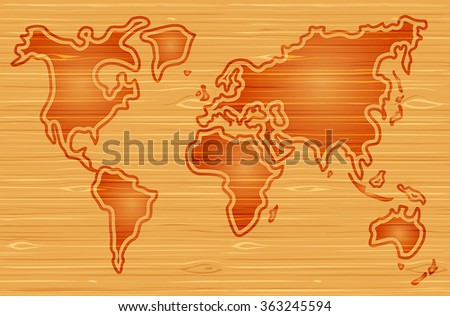 Vector abstract world map on wooden background