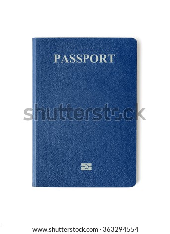 Blank blue passport background on white background with clipping path. Royalty-Free Stock Photo #363294554