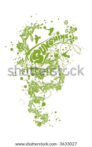 abstract floral design ,with de word sunshine,stylized vector illustration