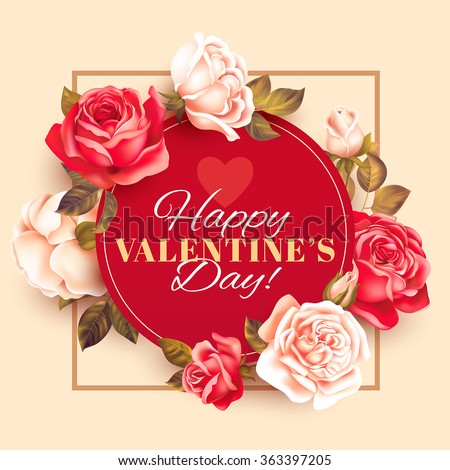 Romantic Valentine card with roses. Vector illustration. Royalty-Free Stock Photo #363397205