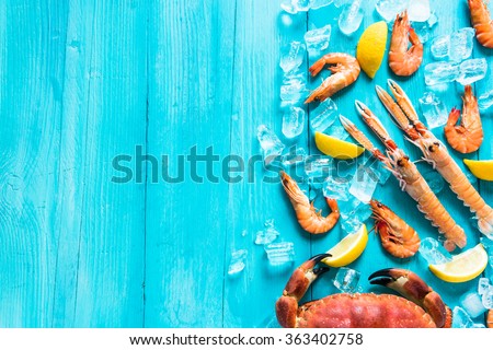 Vibrant whole sea food background Royalty-Free Stock Photo #363402758