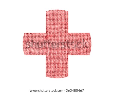 Medical cross patch burlap texture isolated on white