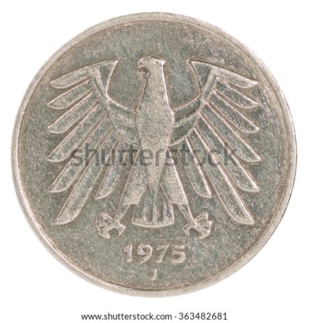 Five Deutsch Mark coin isolated on white background with an eagle