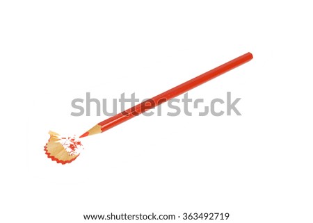 Red pencil shavings isolated on white background