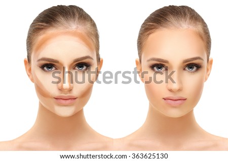 Contouring.Make up woman face. Contour and highlight makeup. Royalty-Free Stock Photo #363625130