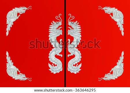 silver dragon frame on red background