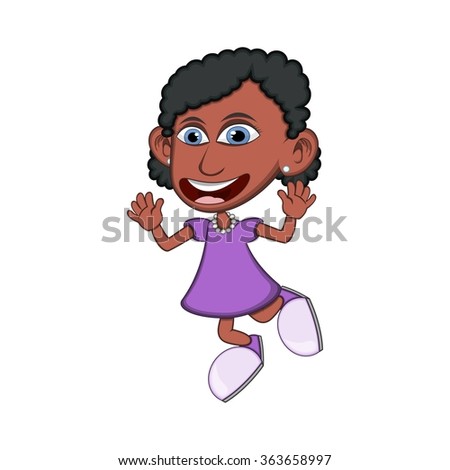 Little girl jumping and laughing cartoon vector illustration