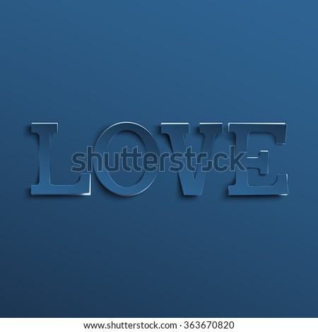 Love. Hand lettering. Paper style on blue background. Vector illustration.