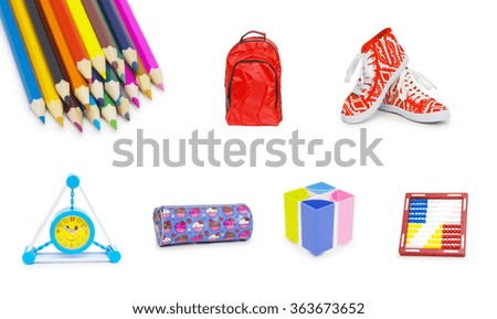 office and student accessories isolated on a white background. Back to school concept.