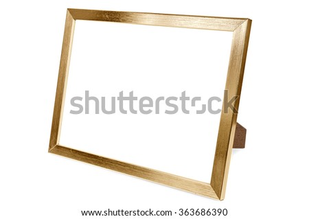 Golden aluminum empty photo frame isolated on white background with clipping path