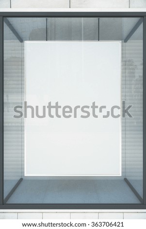Blank white showcase with glassy frame, mock up