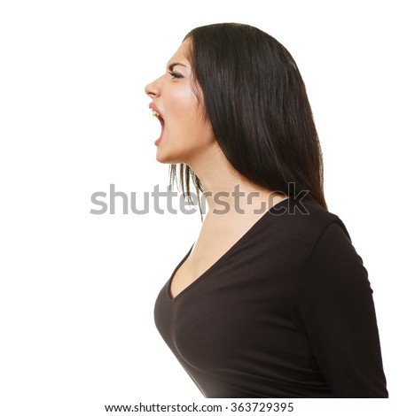 Screaming woman isolated on white Royalty-Free Stock Photo #363729395
