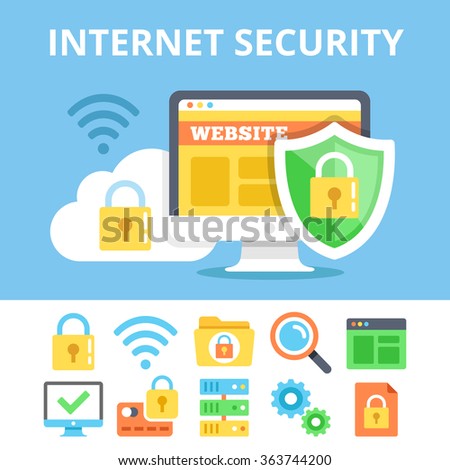 Internet security flat icons set and flat illustration. Modern vector illustration