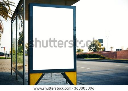Empty lightbox on the bus stop. Horizontal mockup