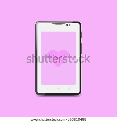 heart letter icon in smartphone. concept of valentine day, electronic mail and romantic penpals.