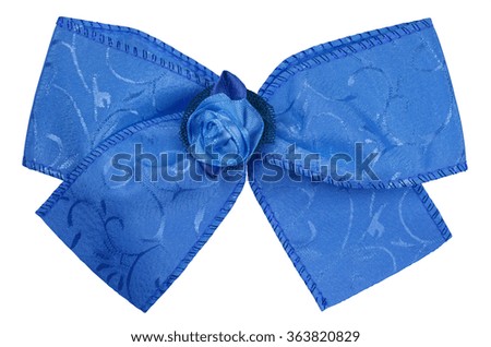 Blue silk bow isolated on white. Clipping path included.