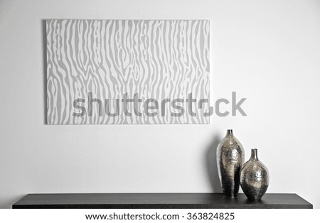 Abstract picture with vases on a white wall background