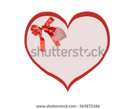 Holiday card. St. Valentines day. Confess his love,  declaration of love, Invitation, decorated plaid fabric heart and bow. Isolated on the white.