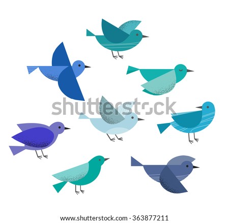 Set of different flying birds icons. Vector illustration