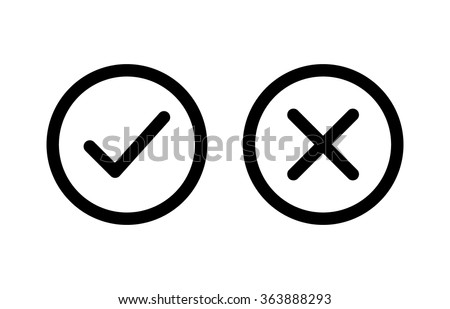 Checkmark / check, x or approve & deny line art vector icon for apps and websites. Royalty-Free Stock Photo #363888293