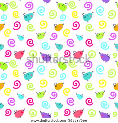 seamless vector pattern with bright stylized bird hummingbird in the style of children's drawings