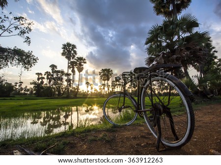 old bike with sunset