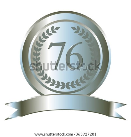 Vector illustration of Anniversary - 76. Silver laurel wreath and ribbon.
