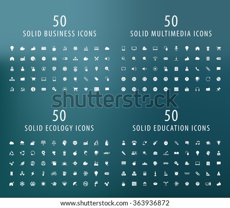 Set of 200 Universal Icons ( Business , Multimedia , Ecology and Education ) . Isolated Elements.