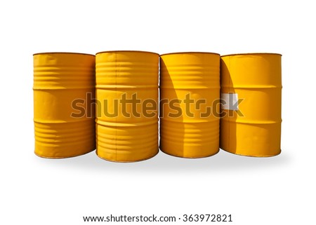Yellow fuel tanks stacked on white background.